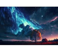 Puzzle pour Adultes 1000 pièces des météores Bleus se déplacent au-Dessus des prairies dans Le Ciel étoilé Mj444TY 26x38cm