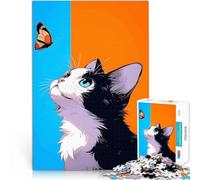 Puzzle pour Adultes 1000 pièces Dessin Chat Papillon Entraînez Votre Cerveau et Vos Mains Interaction Parent-Enfant 52x38cm