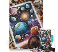 Puzzle pour Adultes 1000 pièces Dessin d'enfants Planètes dans l'espace Découpe de qualité supérieure Jeu de réflexion et de détente Décoration Murale de Noël (38x52cm)