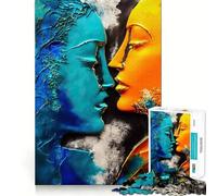 Puzzle pour Adultes 1000 pièces Deux Amoureux Bleu et Orange Jointure Lisse Jeu de Concentration Amusant Jeu Occasionnel Cadeau d'anniversaire Amusant (50x75cm)