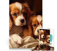 Puzzle pour Adultes 1000 pièces Deux Cavaliers King Charles Spaniels Découpe de qualité supérieure Jeu de logique Amusant et Facile à Jouer Décoration Murale de Noël (50x75cm)