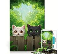 Puzzle pour Adultes 1000 pièces Deux Chats Mignons sur Une clôture Découpe précise Jeu d'art cognitif Jouet de détente Décoration Murale de Noël (50x75cm)