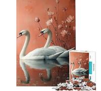 Puzzle pour Adultes 1000 pièces Deux cygnes dans l'eau avec des Fleurs Jeu de réflexion addictif pour cultiver la Patience pour Un Anniversaire (Dimensions 38x52cm)