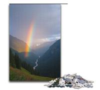 Puzzle pour Adultes 1000 pièces Double Arc-en-Ciel à Travers la vallée après la Pluie Puzzles en Bois 1000 pièces (38 x 26 cm)