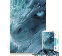 Puzzle pour Adultes 1000 pièces Dragon Blanc aux Yeux Bleus Découpe Impeccable Amusant,Stimulant l'esprit,Jeu de détente,décoration de Noël (38x52cm)