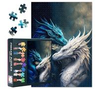 Puzzle pour adultes 1000 pièces - Dragon bleu mystique et dragon de lumière blanche dans un duel épique, puzzle premium de 1000 pièces pour adultes (50 x 70 cm)