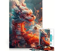 Puzzle pour Adultes 1000 pièces Dragon Chinois Cartoon Découpe précise Jeu cognitif et Artistique Jouet de détente Décoration Murale de Noël (38x26cm)