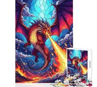 Puzzle pour Adultes 1000 pièces Dragon cracheur de feu en vitrail Jeu éducatif décoration intérieure Cadeau Unique pour Anniversaire et Noël (50x75cm)