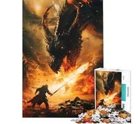 Puzzle pour Adultes 1000 pièces Dragon et Guerrier dans Une Bataille enflammée Jeu de Manipulation Découpe de précision Cadeau Unique pour Un Anniversaire ou Noël (Dimensions 50x75cm)