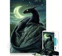 Puzzle pour Adultes 1000 pièces Dragon Noir au Clair de Lune,œuvre d'art Finement découpée,défi Intelligent et Amusant,Jeu de Calme,Cadeau d'anniversaire (38x26cm)