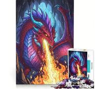 Puzzle pour Adultes 1000 pièces Dragon Rouge crachant du feu dans Une Grotte Jeu Relaxant décompression intellectuelle Cadeau d'anniversaire Cadeau de Voyage 38x26cm