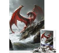 Puzzle pour Adultes 1000 pièces Dragon Rouge sur Une Falaise Décoration intérieure Jouet Cadeau d'anniversaire Jeu éducatif Collection d'artistes Beaux-Arts Dimensions 38x26cm
