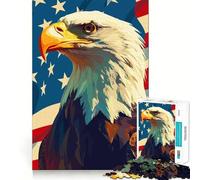 Puzzle pour Adultes 1000 pièces Drapeau américain Aigle à tête Blanche Illustration Artistique Patriotique Découpe précise Jeu de réflexion Détente Cadeau Artistique de Noël (38x52cm)