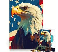 Puzzle pour Adultes 1000 pièces Drapeau américain Aigle à tête Blanche Illustration Patriotique Découpe précise Jeu Amusant et Relaxant Décoration Murale de Noël (38x26cm)