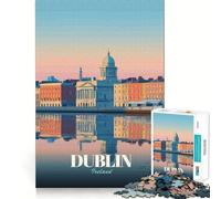 Puzzle pour Adultes 1000 pièces Dublin Irlande Paysage Urbain Reflets Art Découpe Parfaite Défi Amusant et Intelligent Jeu paisible Idée Cadeau Artistique de Noël (38x52cm)