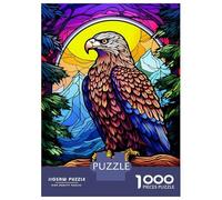 Puzzle pour Adultes 1000 Pièces Eagle Colorful Stained Gla Puzzle pour Adultes Jeux Amusants Niveau De Difficulté Difficile Cadeaux d'anniversaire Et Cadeaux Uniques 70x50cm/1000pcs