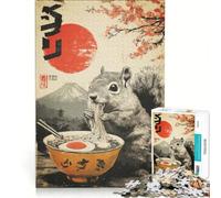 Puzzle pour Adultes 1000 pièces Écureuil Mangeant des Ramen avec Paysage Japonais Jeu Manuel Analyse et logique Cadeau pour Les Amis et la Famille 38x26cm