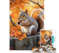 Puzzle pour Adultes 1000 pièces Écureuil Mangeant Une Noisette en Automne Activités Amusantes à la Maison améliore la mémoire Jeux relaxants pour Les 14 Ans et Plus (38x52cm)
