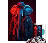 Puzzle pour Adultes 1000 pièces Éléphant Cyberpunk néon Jeu de réflexion addictif pour cultiver la Patience pour Un Anniversaire (Dimensions 38x52cm)