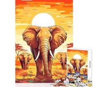 Puzzle pour Adultes 1000 pièces Éléphants Afrique Coucher de Soleil Jeu à Monter soi-même Cadeau Amusant et éducatif Renforce l'amour au Sein du Couple Dimensions 50x75cm