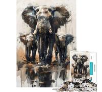 Puzzle pour Adultes 1000 pièces Éléphants Aquarelle Activités Amusantes à la Maison Jeu de réflexion Stimulant et Difficile adapté aux Personnes de 14 Ans et Plus (50x75cm)