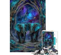 Puzzle pour Adultes 1000 pièces Éléphants Turquoise sous Une Arche Cosmique Décoration Murale Découpe de précision Cadeau de Noël ou d'anniversaire (Taille 38x26cm)