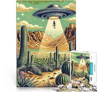 Puzzle pour Adultes 1000 pièces Enlèvement par Un OVNI dans Le désert Jeu Pratique Activités Amusantes à la Maison, Cadeaux d'anniversaire, Cadeaux de Voyage, 52x38cm