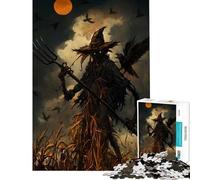 Puzzle pour Adultes 1000 pièces Épouvantail Effrayant avec Corbeau dans Un Champ de maïs Aide à exercer Le Cerveau Décoration Parfaite Jeux Amusants pour Les 14 Ans et Plus (38x26cm)