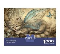 Puzzle pour Adultes 1000 Pièces Fairy Cat Fantasy Art Print Puzzle Jeux Relaxants Défi Difficile Cadeaux Uniques pour Anniversaire Et Noël 70x50cm/1000pcs