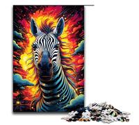 Puzzle pour Adultes 1000 pièces Famille de zèbres psychédéliques colorés Jeu éducatif en Bois Jouet de défi 1000 pièces (75 x 50 cm)