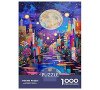 Puzzle pour Adultes 1000 Pièces Fantasy Cityscape Art Print-1 Puzzle Jeux Relaxants Découpe De Précision Interaction Parent-Enfant 38x26cm/1000pcs