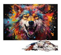 Puzzle pour Adultes 1000 pièces Fantasy Colorful Angry Wolf Puzzle pour Adultes Jeux de Famille en Bois Cadeaux d'anniversaire de Noël 1000 pièces (75 x 50 cm)