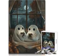 Puzzle pour Adultes 1000 pièces Fantômes Soirée d'halloween Cosy Jeu Impossible Découpe Précise Cadeau Père Noël Secret Dimensions 50x75cm