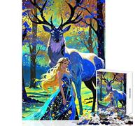 Puzzle pour Adultes 1000 pièces Femme et cerf Forêt enchantée Jeu Manuel Décoration intérieure Jouet éducatif Cadeau d'anniversaire et Cadeau Unique (38x26cm)