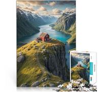 Puzzle pour Adultes 1000 pièces Ferme Nordique dans Une Falaise Séjour Anti-Stress pour Tuer Le Temps Bon Cadeau 38x26cm