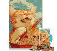 Puzzle pour Adultes 1000 pièces Festin de Nouilles pour Chat,œuvre d'art Finement découpée,Jeu Stimulant Le Cerveau,Jeu de détente,Cadeau de Noël (38x26cm)