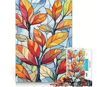 Puzzle pour Adultes 1000 pièces Feuilles d'automne Illustration Style vitrail Bords précis Jeu de réflexion Jeu Calme Cadeau d'anniversaire pour l'esprit (38x26cm)