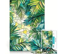 Puzzle pour Adultes 1000 pièces Feuilles de Palmier Tropicales Style vitrail Découpe de qualité supérieure Jeu de logique Amusant et Facile à Jouer Décoration Murale de Noël (50x75cm)