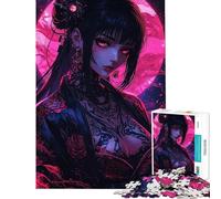 Puzzle pour Adultes 1000 pièces Fille Anime tatouée et Lune Rose Jeu de Relaxation Cadeau d'anniversaire Idée Cadeau Unique pour Un Anniversaire ou Noël (Dimensions 38x52cm)