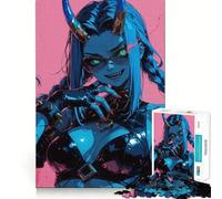 Puzzle pour Adultes 1000 pièces Fille démon à la Peau Bleue et aux Cornes Jeu de Construction Amusant et Stimulant,idéal pour Les Loisirs et Les activités artistiques d'anniversaire (50x75cm)