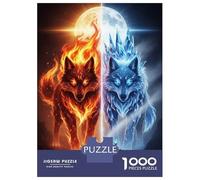Puzzle pour Adultes 1000 Pièces Fire and Ice Wolves Fantasy Art Puzzles pour Adolescents Jeux Amusants Analyse Et Logique Difficile Et Stimulant 52x38cm/1000pcs