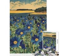 Puzzle pour Adultes 1000 pièces Fleur Bleue Ajisai Jeu Pratique Anti-Stress Jouet de décoration intérieure Activités Amusantes à la Maison (50x75cm)