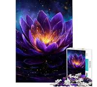 Puzzle pour Adultes 1000 pièces Fleur de Lotus Violette avec lumière dorée Défi éducatif pour s'amuser en Famille Jeux Amusants pour Les 14 Ans et Plus 38x52cm