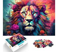 Puzzle pour Adultes 1000 pièces Fleurs colorées Lion pour Puzzle Cadeaux Cadeau pour Les Anniversaires 19,7 po x 29,5 po pour et Adolescent 14 Ans et Plus
