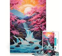 Puzzle pour Adultes 1000 pièces Fleurs de Cerisier Cascade Jeu d'habileté mentale et Artistique,Temps de détente,Cadeau d'anniversaire (50x75cm)