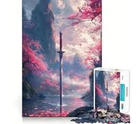 Puzzle pour Adultes 1000 pièces Fleurs de Cerisier Japon Fuji Exact Edge Art Focus Jeu de Construction Cozy Time Game Décoration Murale de Noël (38x52cm)