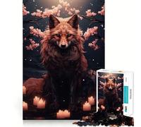 Puzzle pour Adultes 1000 pièces Fleurs de Cerisier Loup Animal Assemblage Parfait Art Logique Jouet Amusant pour se détendre et Jouer Cadeau d'anniversaire Loisir (38x26cm)