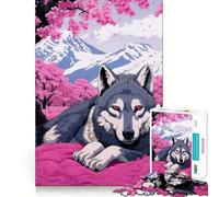 Puzzle pour Adultes 1000 pièces Fleurs de Cerisier Loup Animal Assemblage Parfait Jeu d'adresse mentale et Artistique Temps de détente Jeu d'anniversaire (38x26cm)