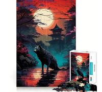 Puzzle pour Adultes 1000 pièces Fleurs de Cerisier Loup Animal Assemblage Parfait Jeu d'adresse mentale et Artistique Temps de détente Jeu d'anniversaire (50x75cm)