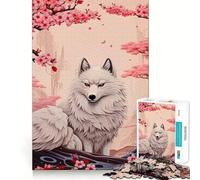 Puzzle pour Adultes 1000 pièces Fleurs de Cerisier Loup Animal Bordure Fine Jeu de Concentration Amusant Jeu de détente Cadeau d'anniversaire Amusant (38x52cm)